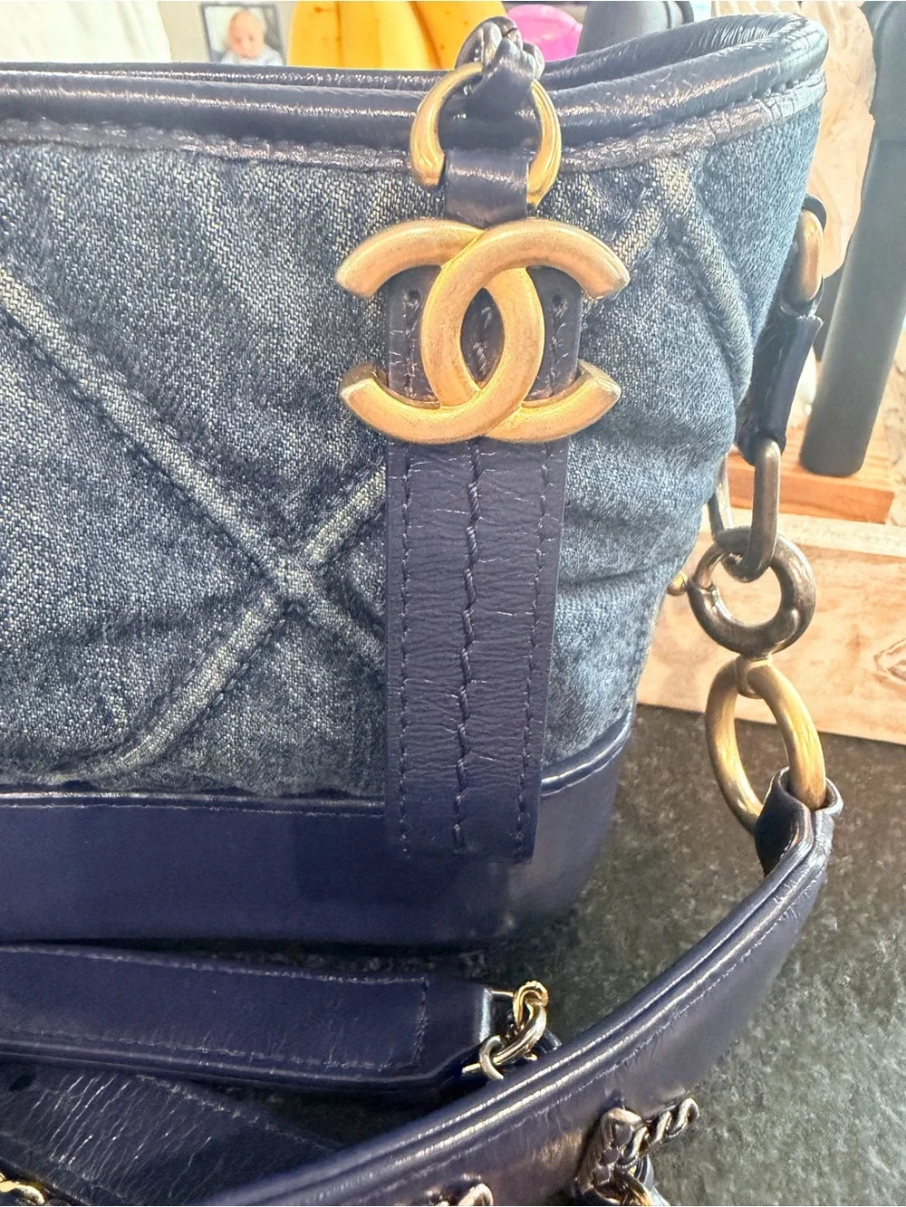Chanel Gabrielle Quilted Denim and Leather Chain Crossbody or Shoulder Bag